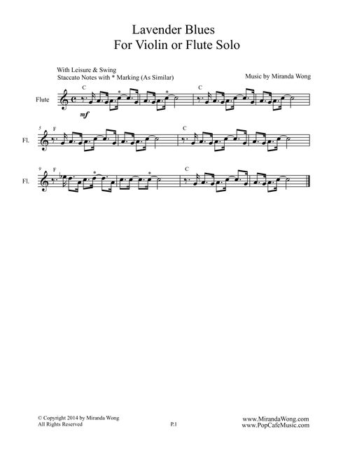 Lavender Blues - Jazz Flute or Violin Solo (Jazz Exercise & Etudes No.2) - Miranda Wong (Small Ensemble)