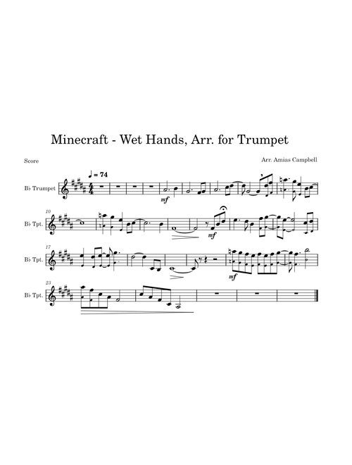 Minecraft - Wet Hands, Arr. for Trumpet