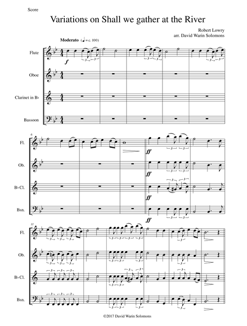 Variations on Shall we gather at the river for wind quartet (Arr. David Warin Solomons) - Robert Lowry (Woodwind Ensemble)