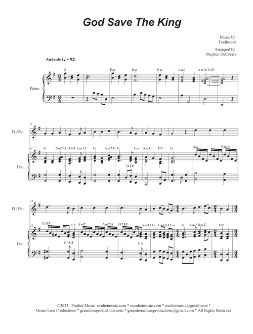 God Save The King (Flute or Violin solo and Piano) (Arr. Stephen DeCesare) (Violin and Piano)