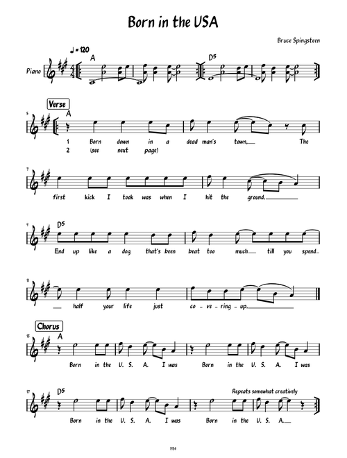 Born in the USA (Lead sheet with lyrics )