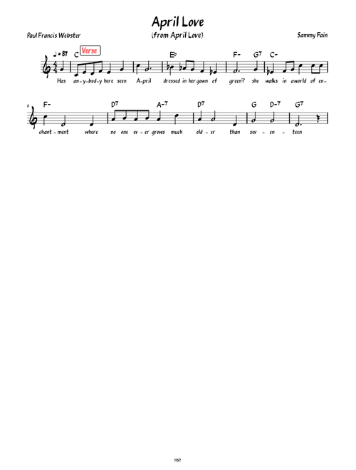 April love  (Lead sheet with lyrics and verse )