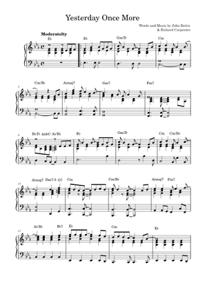 ヤマハ　自動演奏ピアノ　カーペンターズ　YESTERDAY ONCE MORE Yesterday once more piano sheet music