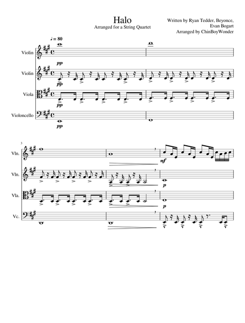 Halo Arranged for a String Quartet Incomplete