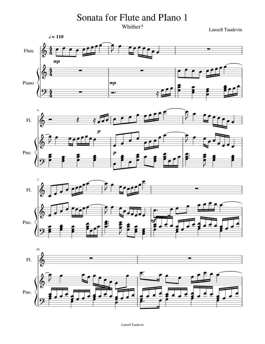 Sonata for Flute and PIano 1 Sheet music for Piano, Flute (Solo ...