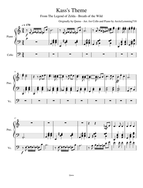 Qumu - Kass's Theme - Koji Kondo || Arranged for Piano & Cello by RuralAnemone