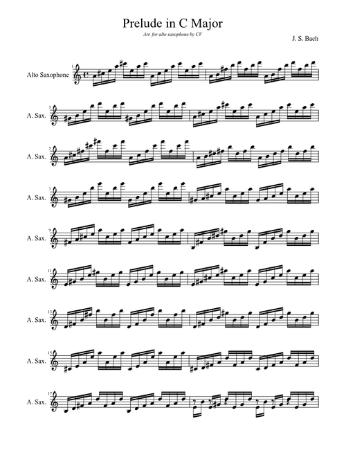Prelude in C Major arr for alto saxophone