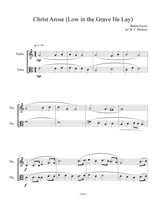 Christ Arose (Low in the Grave He Lay) for Violin and Viola Duet (Arr. B. C. Dockery) - Robert Lowry (Instrumental Duet)