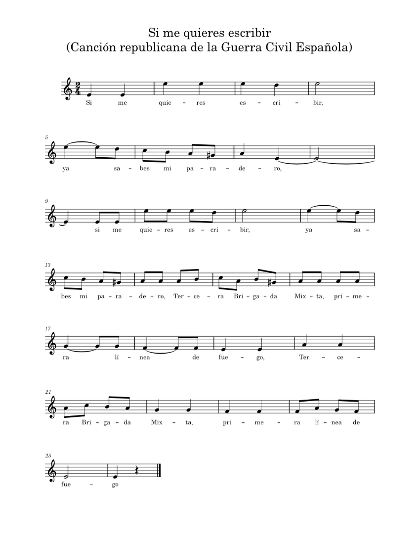 Si me quieres escribir – Canciones Populares Si quieres escribir Sheet Piano (Solo) | Musescore.com