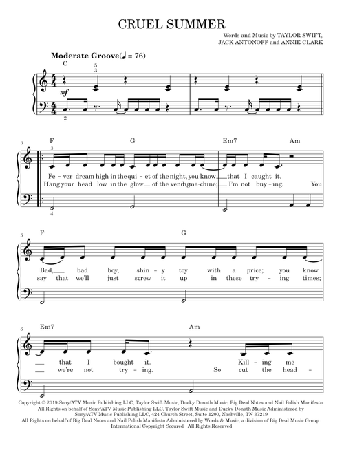 Cruel summer - Taylor Swift (Easy Piano)