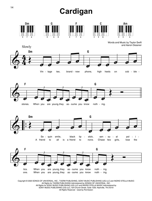cardigan - Taylor Swift (Super Easy Piano)