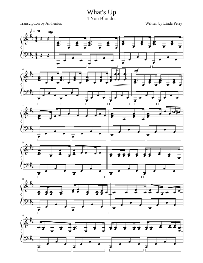 What s up 4 non blondes sheet music for piano solo musescore