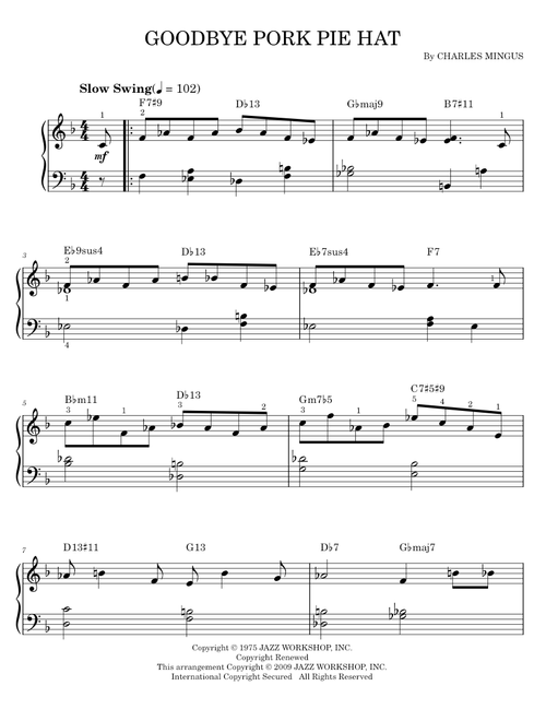 Goodbye pork pie hat - Charles Mingus (Easy Piano)