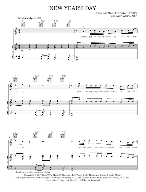 New Year's Day - Taylor Swift (Piano-Vocal-Guitar)