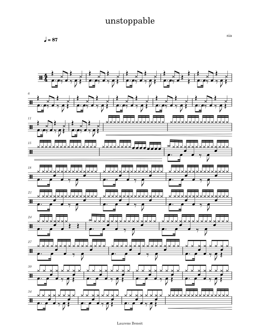 Unstoppable Sia unstoppable Sheet music for Drum group (Solo