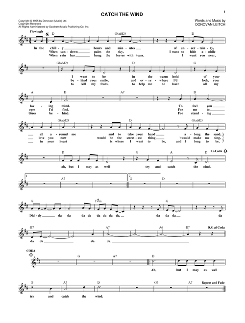 Catch The Wind - Donovan (Lead Sheet - Fake Book)
