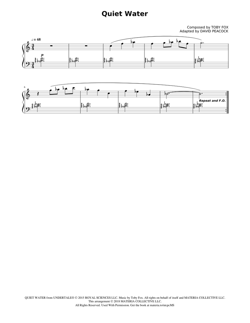 Quiet Water (UNDERTALE Complete Piano Sheet Music) Sheet music for Piano (Solo)
