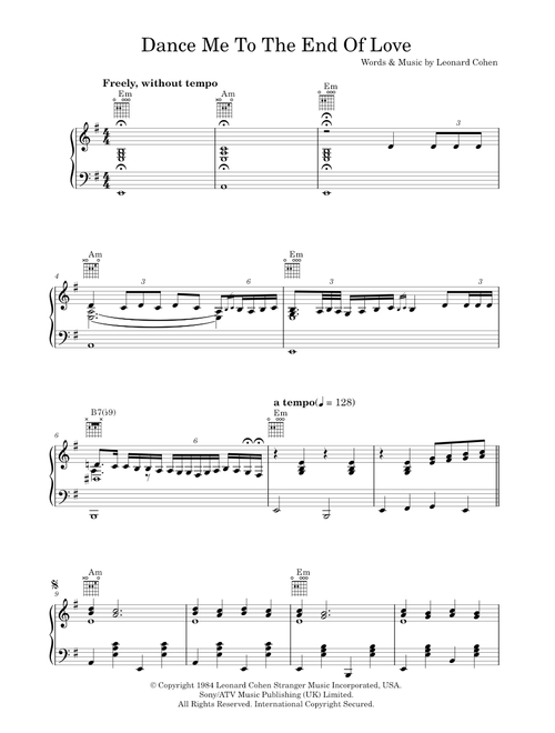 Dance Me To The End Of Love - Leonard Cohen (Piano-Vocal-Guitar (Piano Accompaniment))