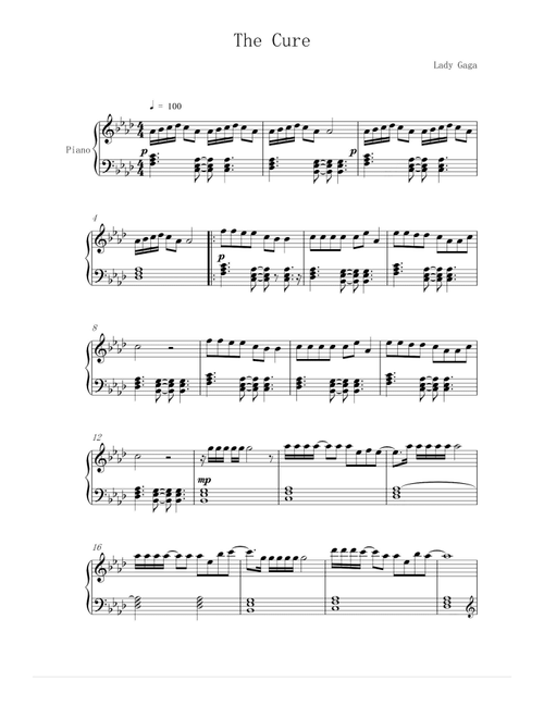 The Cure (Arr. Lady Gaga) (Piano Solo)