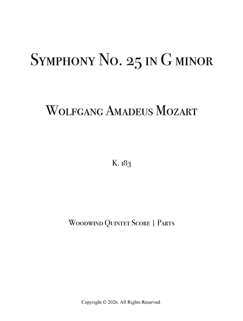 Mozart - Symphony No. 25 in G minor, K. 183 for Woodwind Quintet (Complete) (Arr. Julio Costa) - Wolfgang Amadeus Mozart (Woodwind Ensemble)
