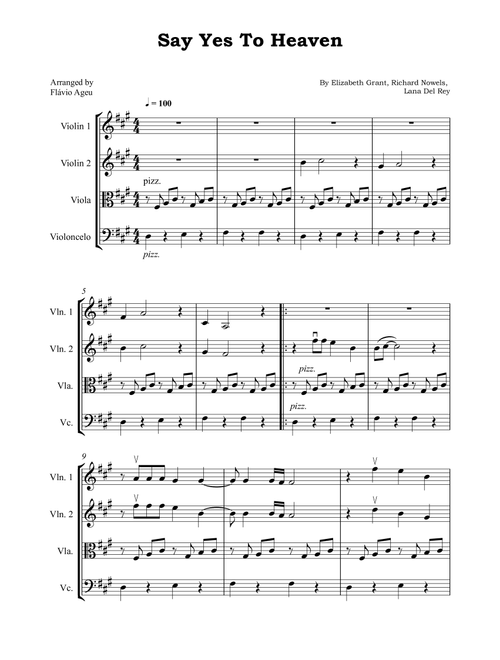 Say Yes To Heaven (Arr. Flávio Ageu) - Lana Del Rey (String Quartet)
