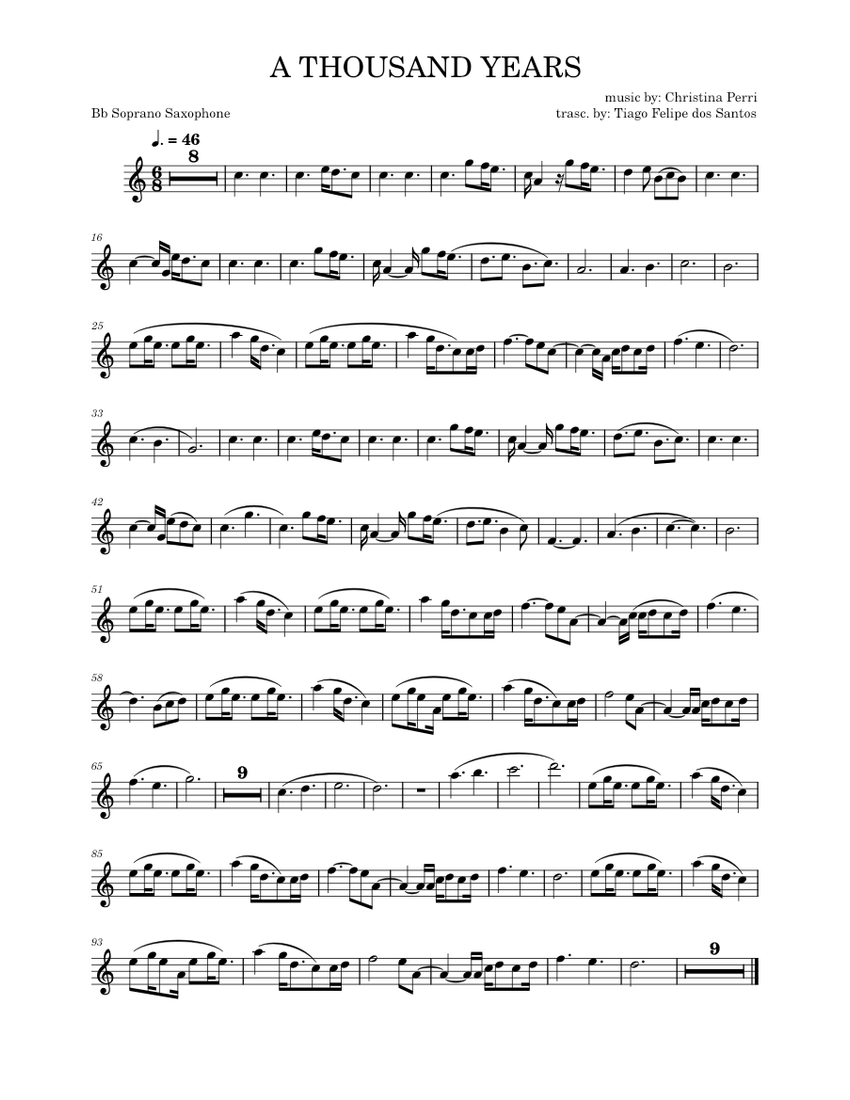 A thousand years saxophone best sale