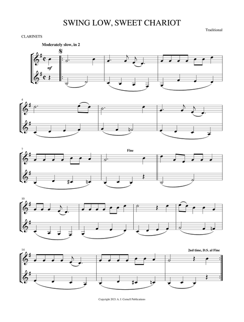 Swing Low, Sweet Chariot (Arr. Mark Phillips) - Traditional (Clarinet Duet)