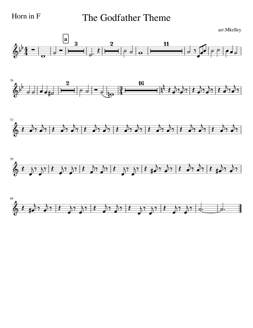 The Godfather Theme Horn in F Sheet music for French horn (Solo