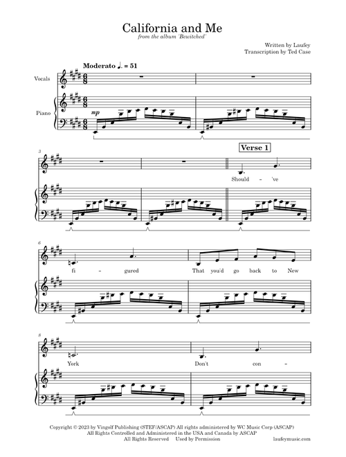 California and Me – Laufey 'Bewitched' (Official Piano-Voice Sheet)