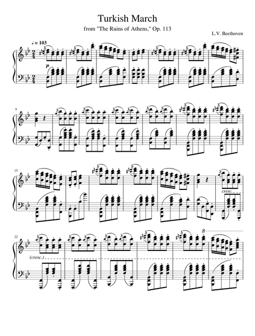 Beethoven - The Ruins of Athens, Turkish March, Op. 113 (Piano)
