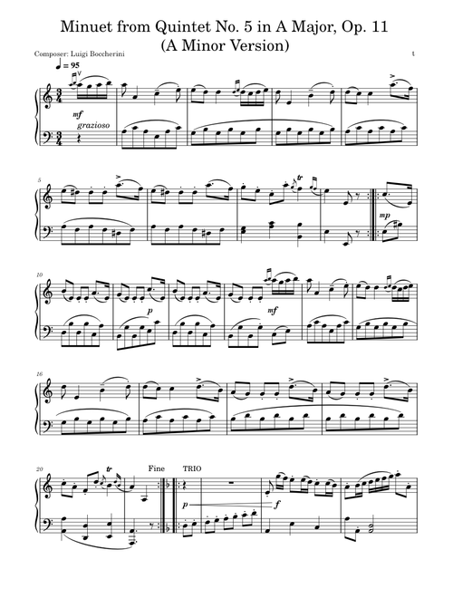 String Quintet in E Major, Op.11 No.5 G275, Minuetto – Luigi Boccherini A-Moll Version arr. Milo Wowr