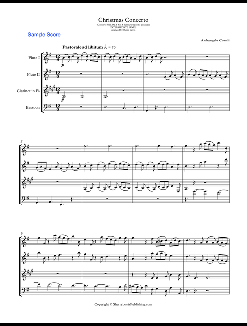 CHRISTMAS CONCERTO - WOODWIND QUARTET - Pastorale, Concerto VIII Op. 6 No. 8, Fatto per la notte di (Arr. Sherry Lewis) - A. Corellii (Woodwind Ensemble)