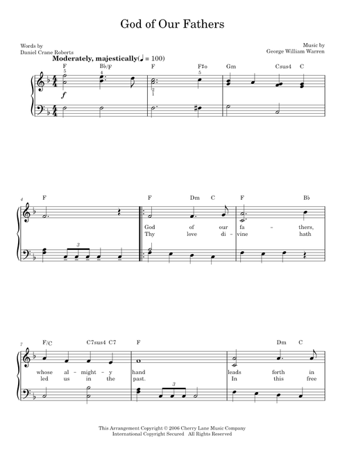 God Of Our Fathers - Daniel Crane Roberts (Easy Piano)