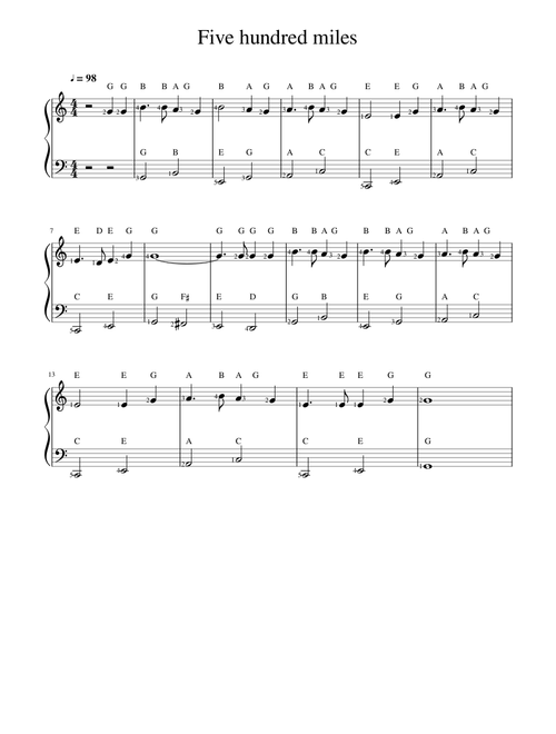 13.Five hundred miles with bass notes