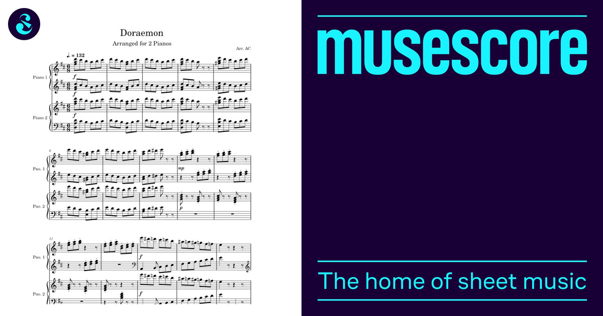 Doraemon Song - Arranged For 2 Pianos Sheet Music for Piano (Piano Duo ...
