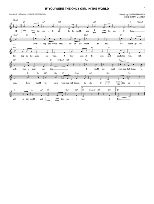 If You Were The Only Girl In The World - Nat D Ayer, Clifford Grey (Lead Sheet - Fake Book)