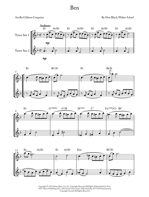 Ben (Arr. Gildson Cerqueira) - Michael Jackson (Tenor Sax Duet)