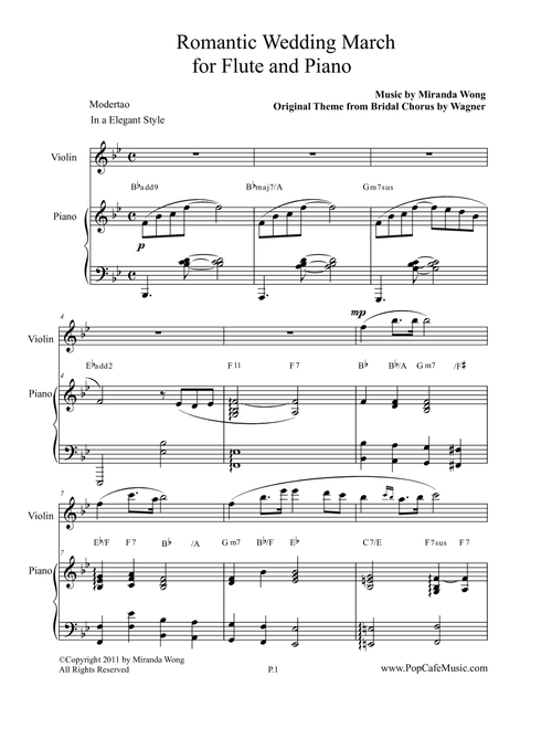 Romantic Wedding March - Short Version for Flute & Piano (Arr. Miranda Wong) - Wagner (Instrumental Duet)