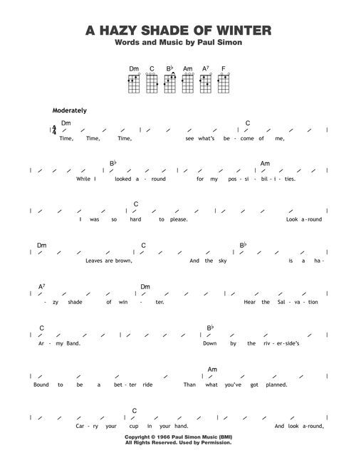 A Hazy Shade Of Winter - Simon & Garfunkel (Ukulele Chords-Lyrics)