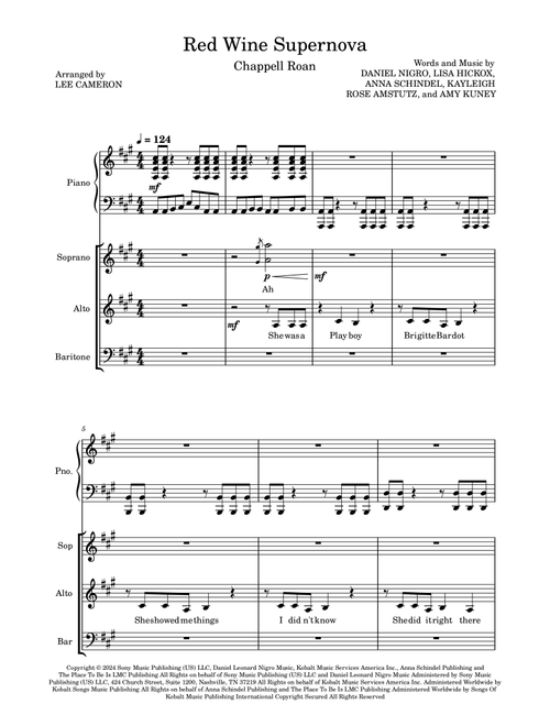 Red Wine Supernova (Arr. Lee Cameron) - Chappell Roan (Choral, SAB)