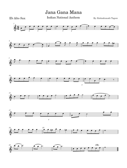 Jana Gana Mana – Rabindranath Tagore – Alto Sax (Indian National Anthem)