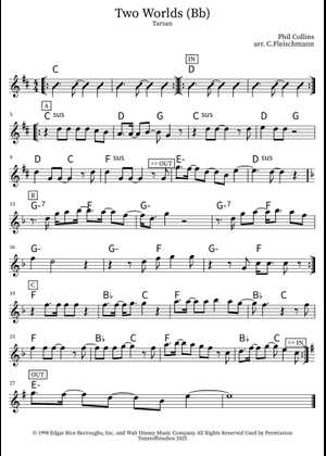 Two Worlds - from Disney's Tarzan Sheet Music for Piano (Solo