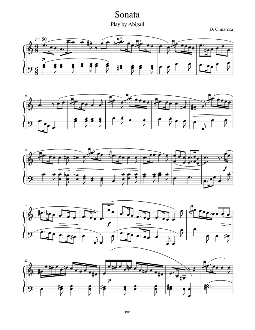 Sonata Cimarosa Sheet Music for Piano (Solo) | MuseScore.com