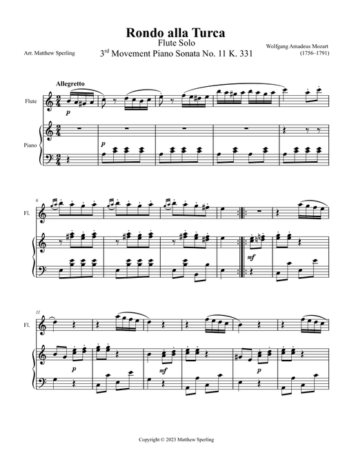 Ronda alla Turca (Arr. Matthew Sperling) - Wolfgang Amadeus Mozart (Flute and Piano)