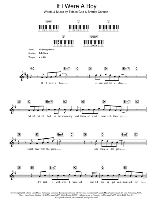 If I Were A Boy - Beyonce (Lead Sheet - Fake Book)