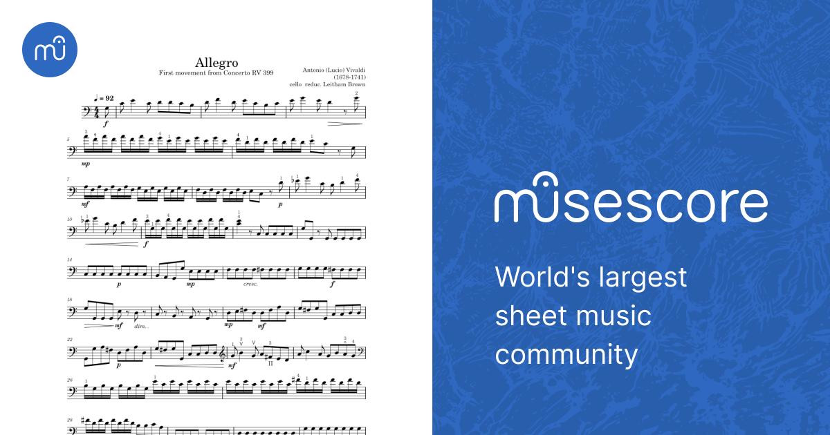 Allegro RV 399 - Vivaldi (orch. reduction for violoncello) Sheet