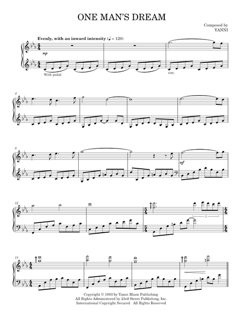 One Man's Dream - Yanni (Piano Solo)