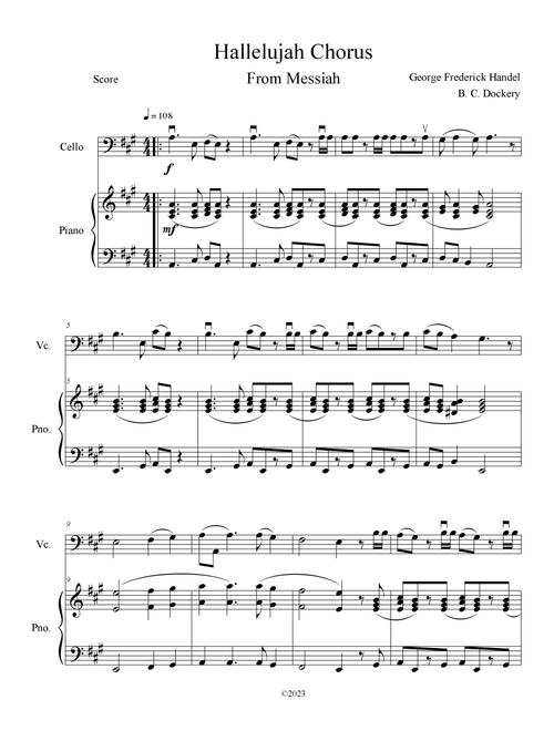 Hallelujah Chorus from Messiah (Cello Solo with Piano Accompaniment) (Arr. B. C. Dockery) - George Frederick Handel (Cello and Piano)