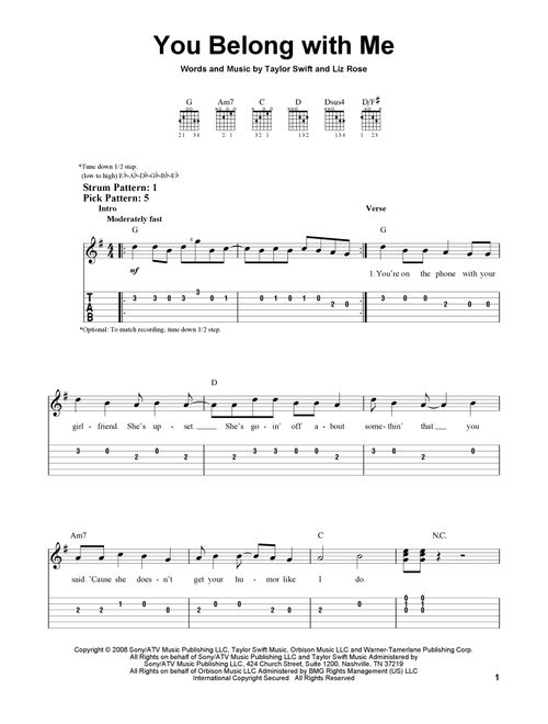 You Belong With Me - Taylor Swift (Easy Guitar with TAB)