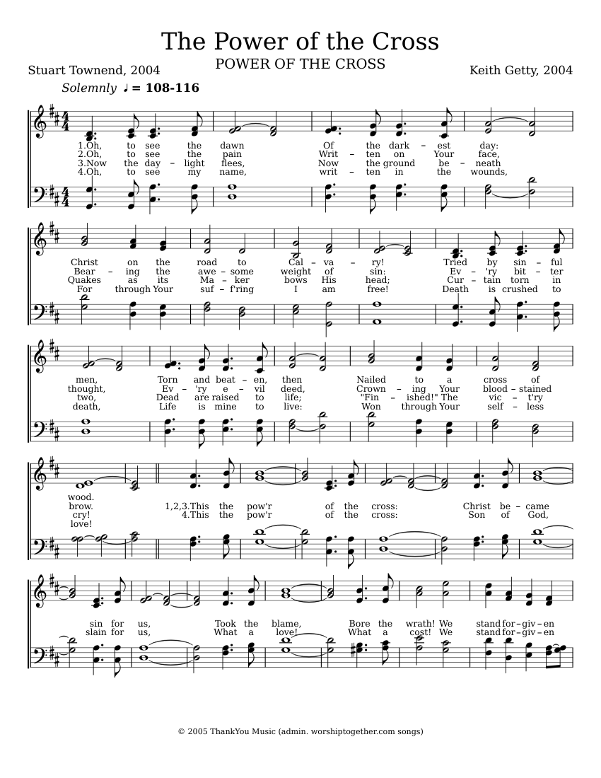 The Power of the Cross Sheet Music for Piano (Solo) Easy